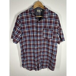 Vans Shirt Mens Large Red Blue Plaid Short Sleeve Button Front Casual Top
